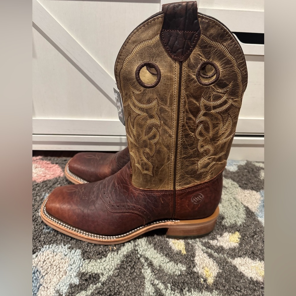 Double H Brown and Tan Western Boots square toe boot new in box 11.5 D